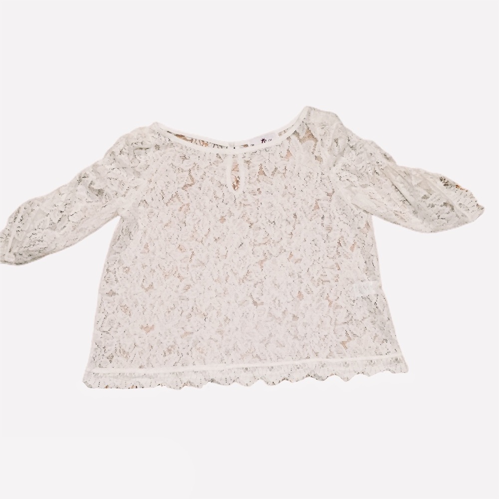 Countess Luann Cream Lace Keyhole Overlay Blouse